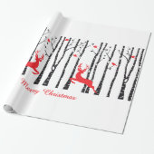 樺の木の森林のクリスマスのシカ ラッピングペーパー (アンロールド)