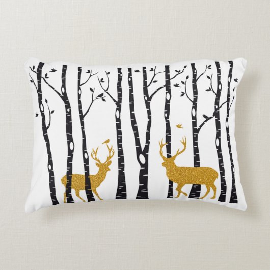 樺の木の森林のトナカイ アクセントクッション (正面)