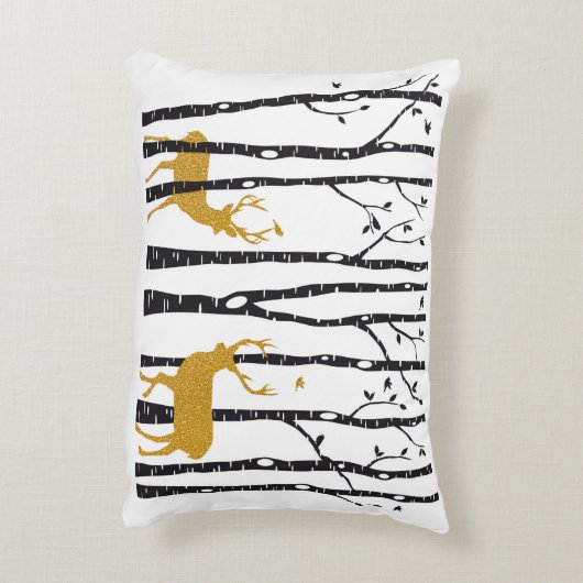 樺の木の森林のトナカイ アクセントクッション (裏面(縦))