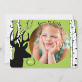 樺の木の森林シカの緑のリネン休日の写真カード シーズンカード (正面)