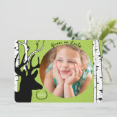 樺の木の森林シカの緑のリネン休日の写真カード シーズンカード (スタンド正面)