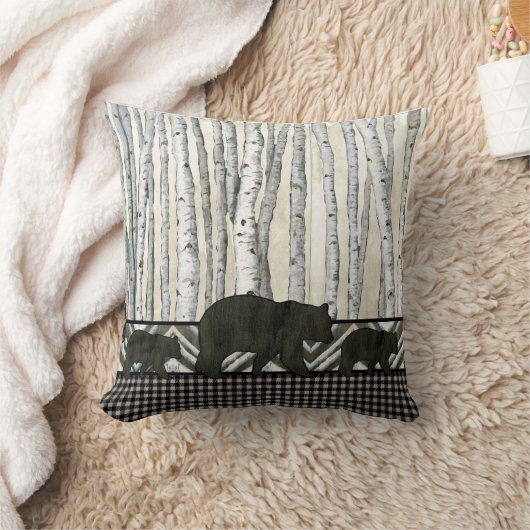 樺の木の森林ロッジの小熊の樵の格子縞の点検 クッション (ブランケット)