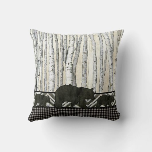 樺の木の森林ロッジの小熊の樵の格子縞の点検 クッション (裏面)