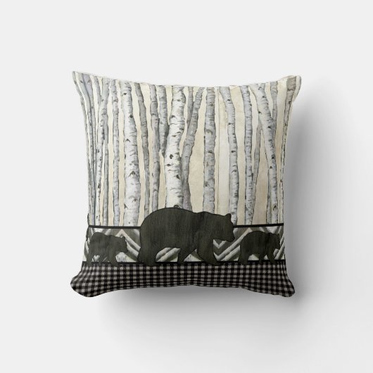 樺の木の森林ロッジの小熊の樵の格子縞の点検 クッション (正面)
