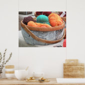 樺の木の樹皮かご内の糸 ポスター (キッチン)