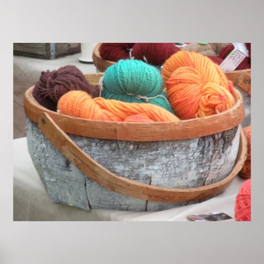 樺の木の樹皮かご内の糸 ポスター (正面)