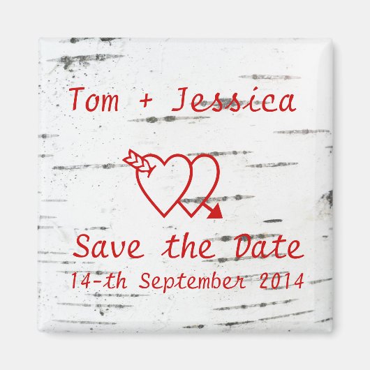 樺の木の樹皮に2つのハート マグネット (正面)