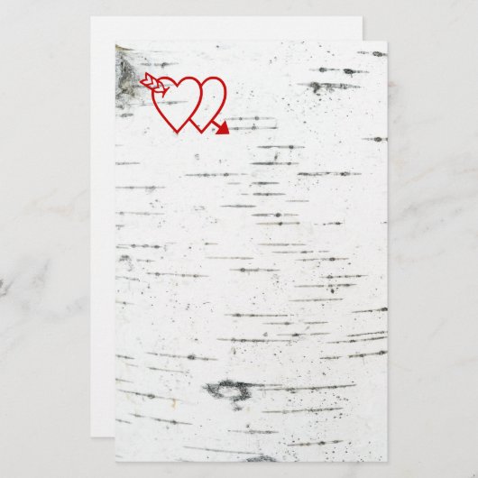 樺の木の樹皮に2つのハート 便箋 (正面/裏面)