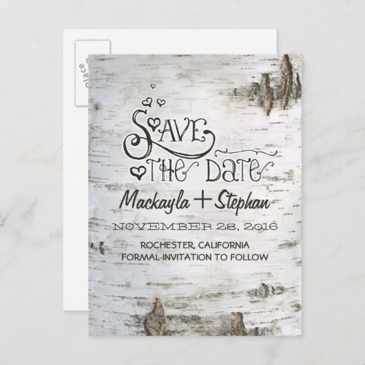 樺の木の樹皮の素朴な国は日付はがきを保存 案内ポストカード (正面/裏面)