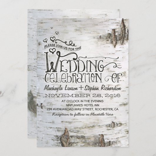 樺の木の樹皮の素朴な田舎の結婚式の招待状 招待状 (正面/裏面)