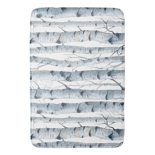 樺の木の灰色の白いパターン バスマット (正面縦)