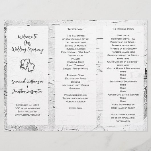 樺の木の結婚樹皮の儀式プログラムを折り畳む (正面)