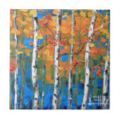 樺の木の絵画、青い樺の木は、織り目加工の芸術下ります タイル (正面)