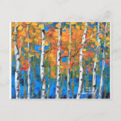 樺の木の絵画、青い樺の木は、織り目加工の芸術下ります ポストカード (正面)