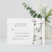 樺の木ウッドハート素朴ウェディングRSVPカード 出欠カード (スタンド正面)