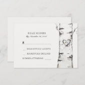 樺の木ウッドハート素朴ウェディングRSVPカード 出欠カード (正面/裏面)