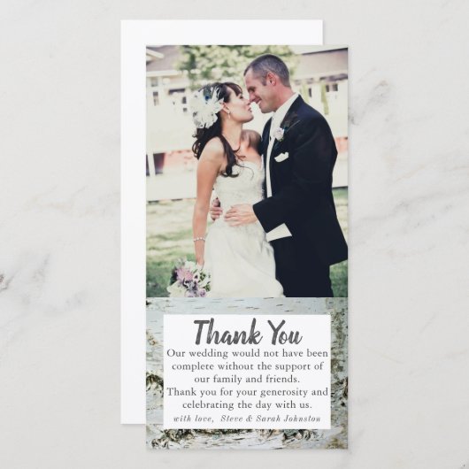 樺の木ウッド結婚バークの写真サンキューカード サンキューカード (正面/裏面)