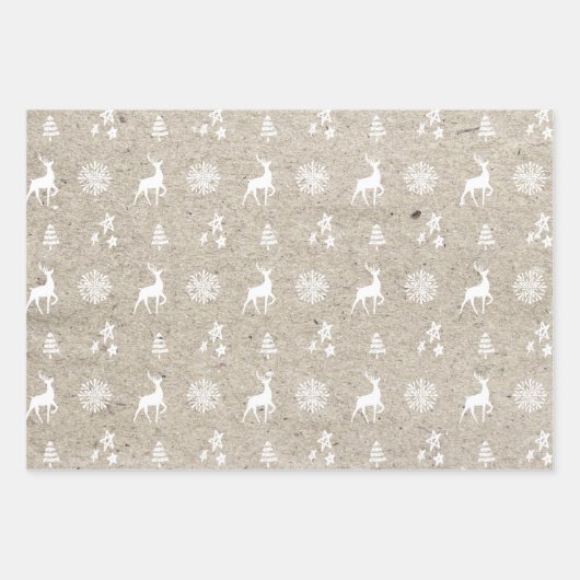 樺の木クラフト紙モダンクリスマスツリー&トナカイ ラッピングペーパーシート (正面)