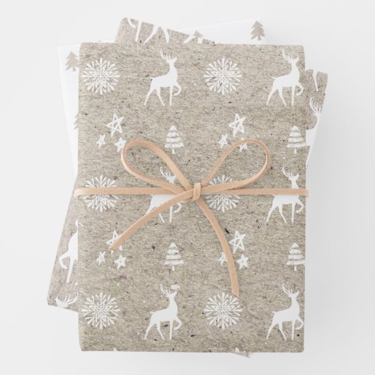 樺の木クラフト紙モダンクリスマスツリー&トナカイ ラッピングペーパーシート (インサイチュ)