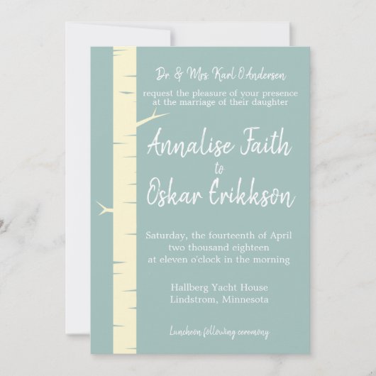 樺の木シンプルエグシェルブルー結婚式招待状 招待状 (正面)