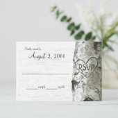 樺の木ツリーと彫りハートRSVP 出欠カード (スタンド正面)