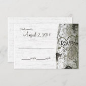 樺の木ツリーと彫りハートRSVP 出欠カード (正面/裏面)