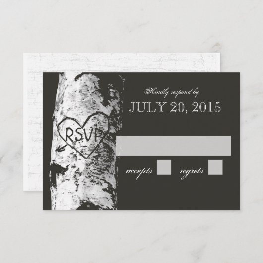 樺の木ツリーと彫りハートRSVP 出欠カード (正面/裏面)