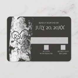 樺の木ツリーと彫りハートRSVP 出欠カード