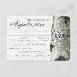 樺の木ツリーと彫りハートRSVP 出欠カード