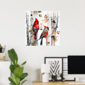 樺の木ツリーと深紅色ポスター ポスター (ホームオフィス)