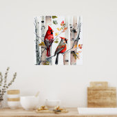 樺の木ツリーと深紅色ポスター ポスター (キッチン)