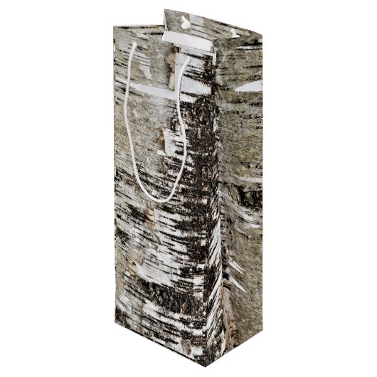 樺の木ツリーのクローズアップ ワインギフトバッグ (裏面アングル)