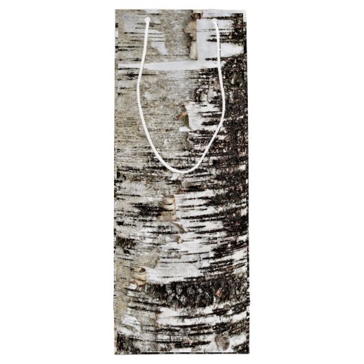 樺の木ツリーのクローズアップ ワインギフトバッグ (裏面)