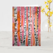樺の木ツリーの風景抽象芸術アートグリーティングカード カード (黄色い花)