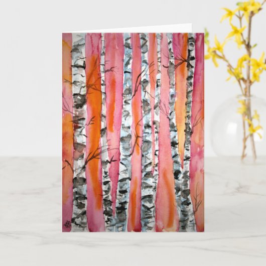 樺の木ツリーの風景抽象芸術アートグリーティングカード カード (黄色い花)