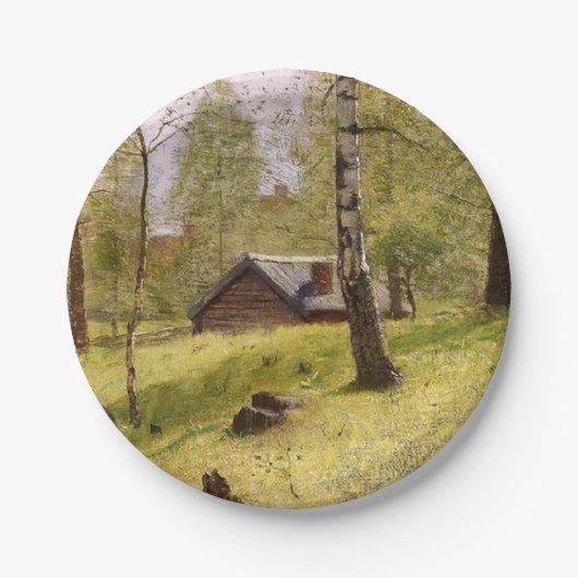 樺の木ツリーはスウェーデンの田舎(ヤンソン) ペーパープレート (正面)