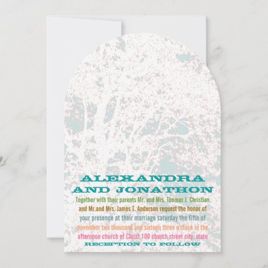 樺の木ツリーアクアブルースカイプレイビルフォント結婚 招待状 (正面)