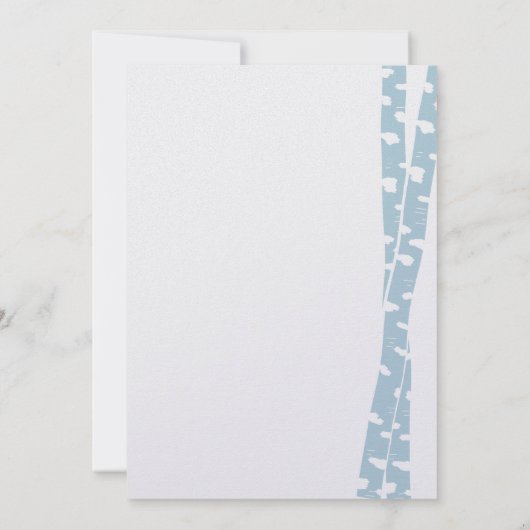 樺の木ツリーアンドスノーフレークブライダルシャワーアイスブルー 招待状 (裏面)