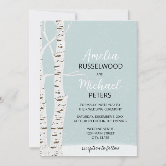 樺の木ツリーウィンターウェディング 招待状 (正面)