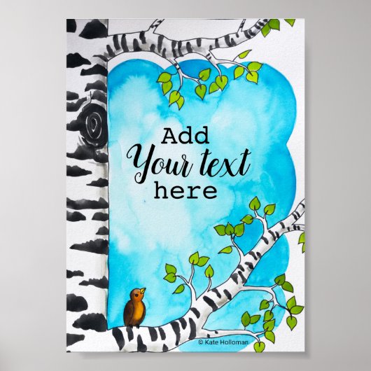 樺の木ツリーウォーターカラーイラストレーションと文字 ポスター (正面)