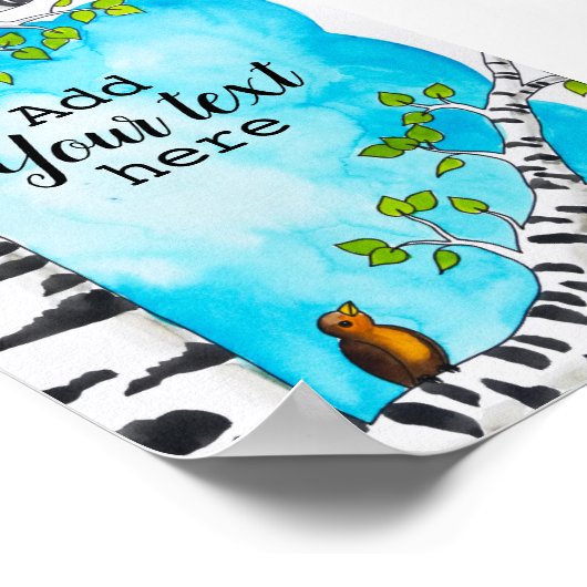 樺の木ツリーウォーターカラーイラストレーションと文字 ポスター (角)