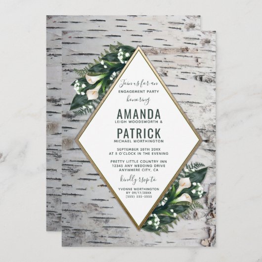 樺の木ツリーウッドランド婚約パーティ招待状 招待状 (正面/裏面)