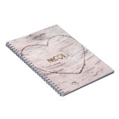 樺の木ツリーウッド&ハートパーソナライズされた ノートブック (右側)