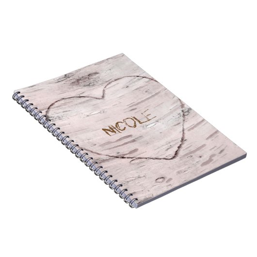 樺の木ツリーウッド&ハートパーソナライズされた ノートブック (右側)