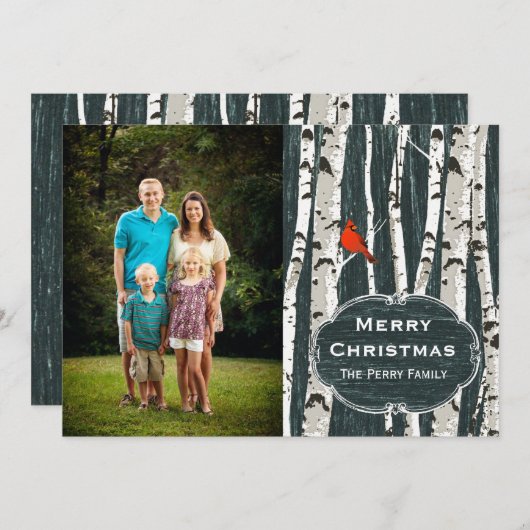 樺の木ツリーカスタムフォトクリスマスグリーティング シーズンカード (正面/裏面)
