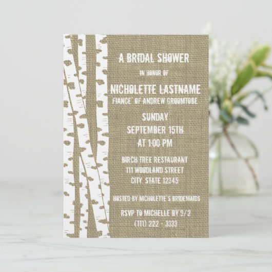樺の木ツリーズアンドバーラップブライダルシャワー 招待状 (スタンド正面)