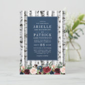 樺の木ツリーズネイビーブルーブルゴーニュ結婚式招待状 招待状 (スタンド正面)