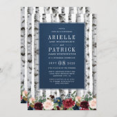 樺の木ツリーズネイビーブルーリハーサルディナー招待状 招待状 (正面/裏面)