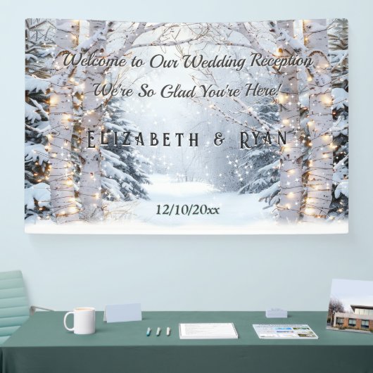 樺の木ツリーズパインツリーズウィンターワンダーランド結婚ズ 横断幕 (トレードショー)