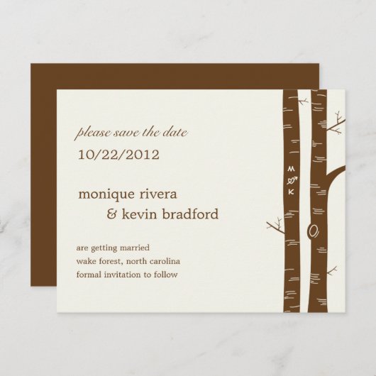 樺の木ツリーセーブ・ザ・デート案内アーモンド セーブザデート (正面/裏面)